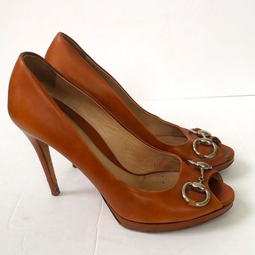 Gucci Brown Peep Toe Heels Sz 39.5/9.5 U.S. - Picture 4 of 11